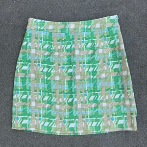 Kate Spade New York Skirt The Rules Green Tan Cream Tweed Mini Skirt Size 6